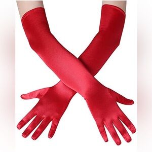 DREAMHIGH Long Satin Gloves in Red